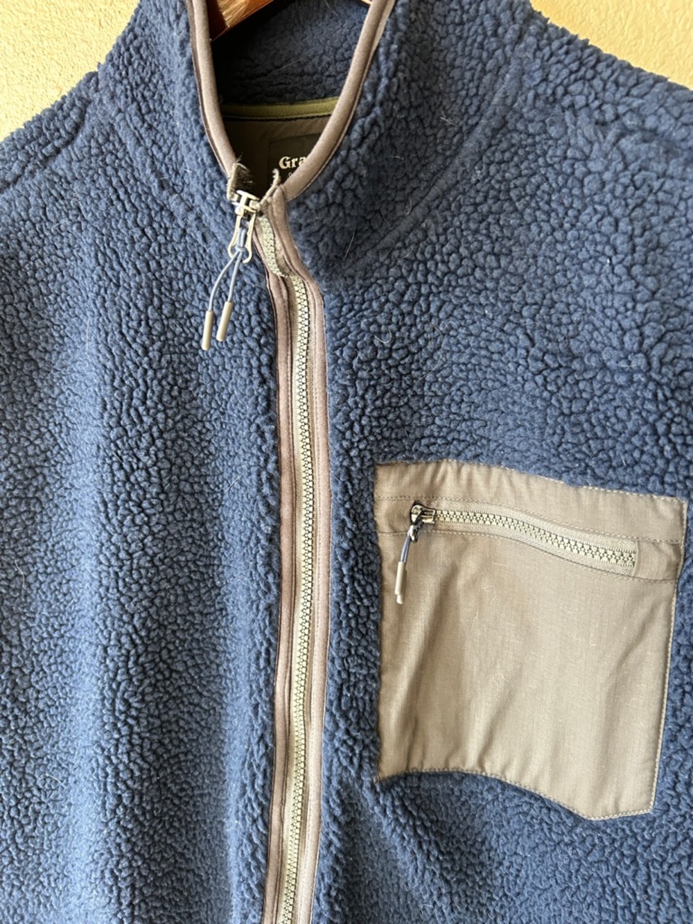 Men's Blue Sherpa Fleece Vest with Contrast Chest Pocket